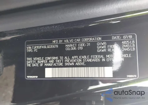 2020 Volvo S60 T5 Momentum from USA, damaged, VIN 7JR102FK6LG035678